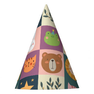Cute animals patchwork colourful  party hat