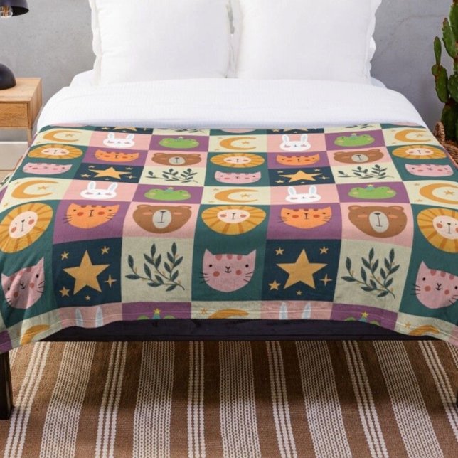 Cute Animals Patchwork Kids Fleece Blanket (Creator Uploaded)