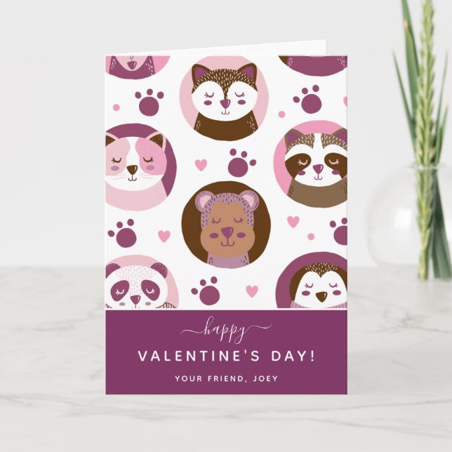 Cute Animals Pattern Kids Primary School Valentine Card (Front)