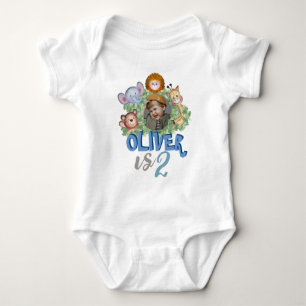 Cute animals photo frame trrain theme baby bodysuit