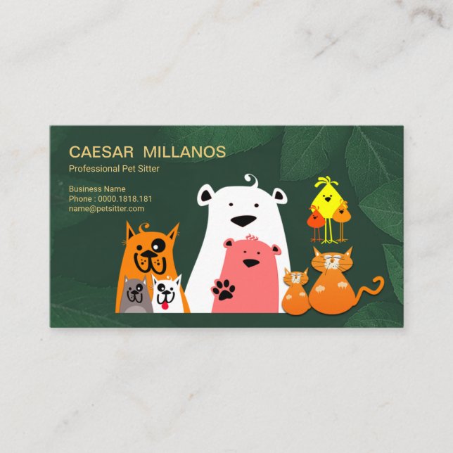 Cute Animals Playing In Garden Pet Sitter Business Card (Front)