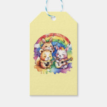 Cute animals playing music in the rainbow