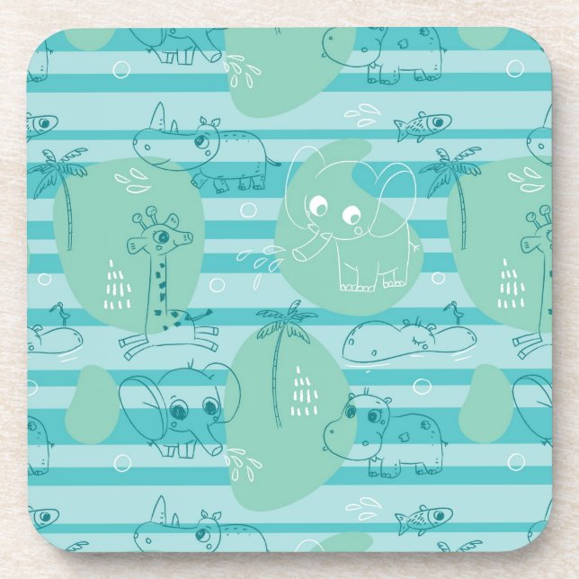 Cute animals playing with water 1 coaster (Front)