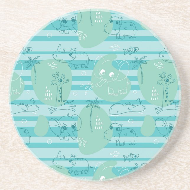 Cute animals playing with water 1 coaster (Front)