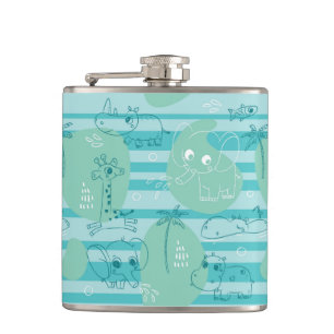 Cute animals playing with water 1 hip flask
