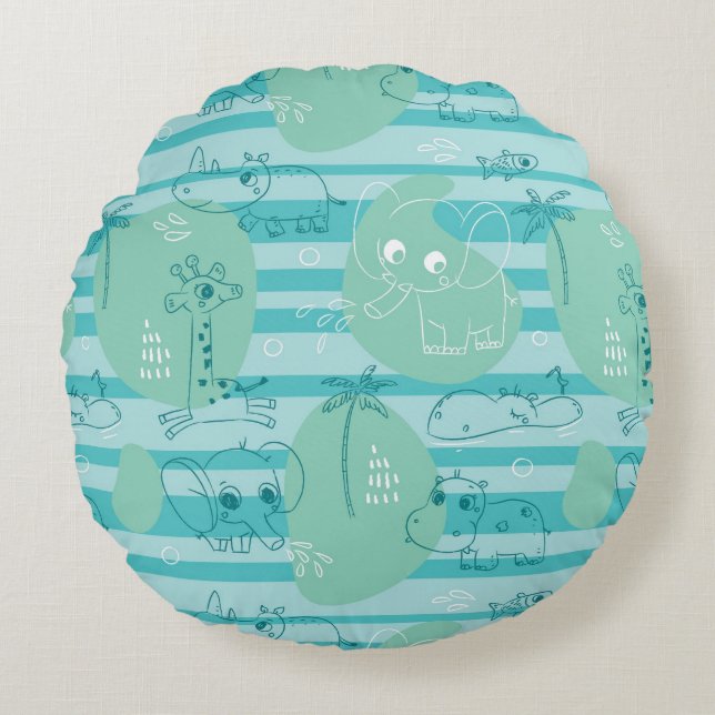 Cute animals playing with water 1 round cushion (Front)