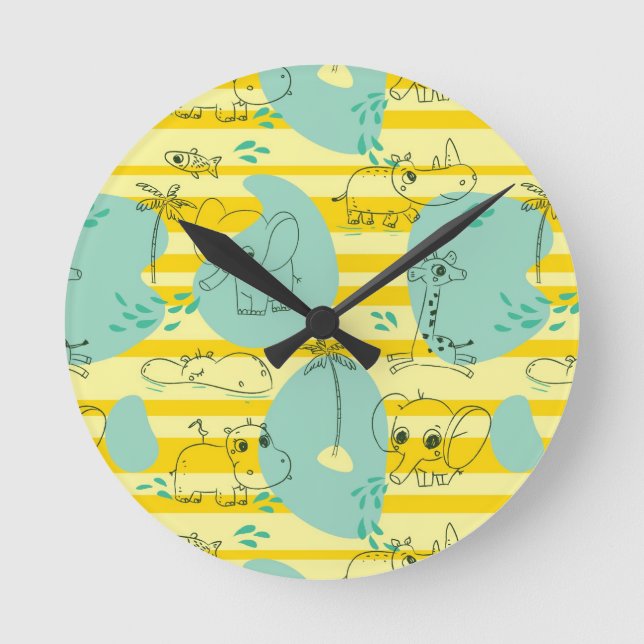 Cute animals playing with water 2 round clock (Front)