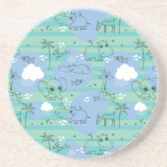 Cute animals playing with water 3 coaster (Front)
