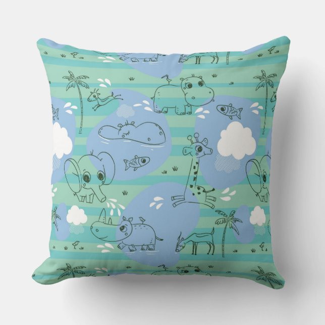 Cute animals playing with water 3 cushion (Front)