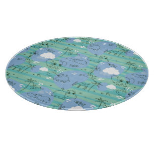 Cute animals playing with water 3 cutting board