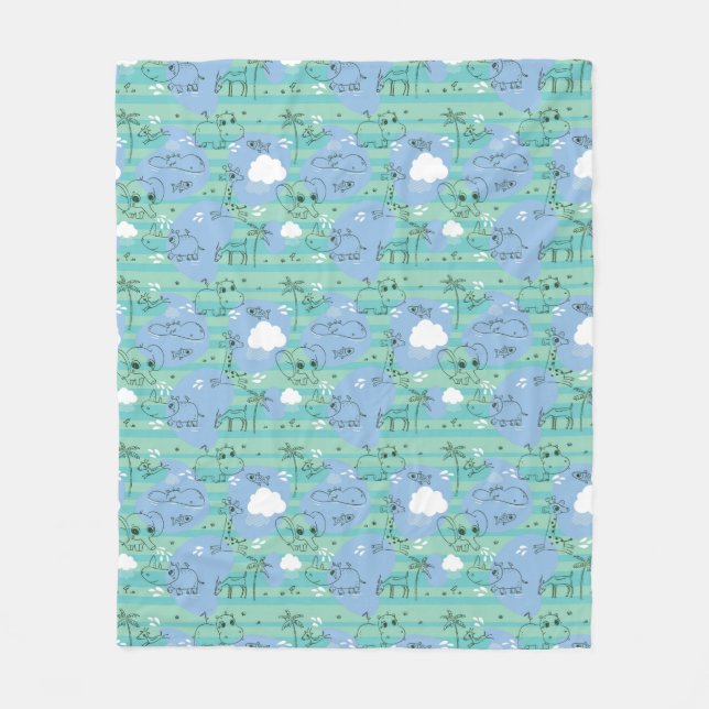 Cute animals playing with water 3 fleece blanket (Front)