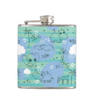Cute animals playing with water 3 hip flask