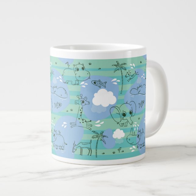 Cute animals playing with water 3 large coffee mug (Front Right)