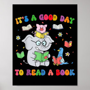 Cute animals read book teachers students kids book poster