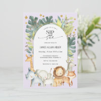 Cute animals safari baby girl sip and see