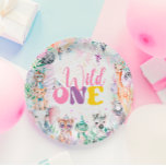 Cute Animals Safari Wild One Birthday Party Paper Plate<br><div class="desc">Celebrate your little one's birthday with the enchanting Cute Animals Safari Wild One Birthday Party Paper Plates, designed to forge a deep emotional connection with families planning a joyful and adventurous celebration. This charming item brings the excitement of a tropical safari to life, making it an ideal choice for a...</div>