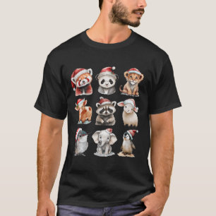 Cute Animals Santa Friends Christmas Racoon Boys  T-Shirt