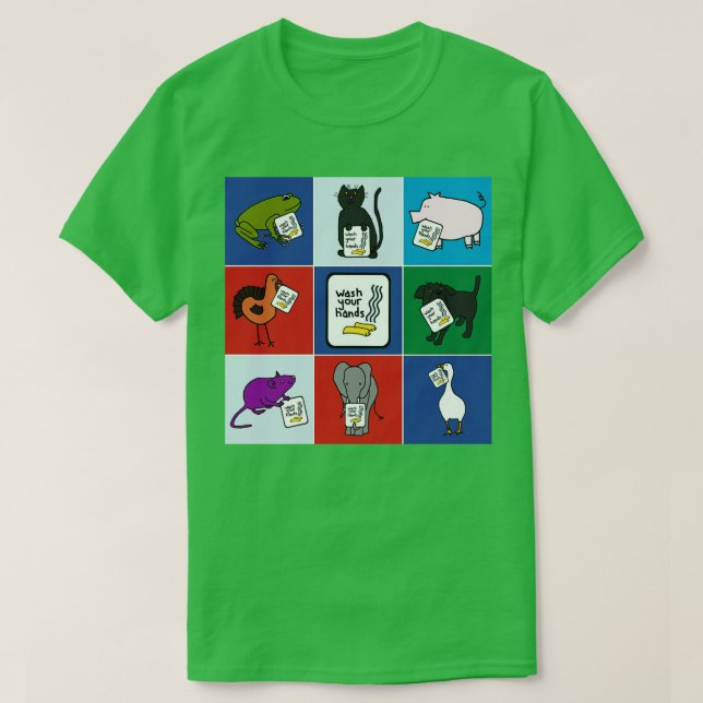 Cute Animals say Wash Your Hands T-Shirt (Design Front)