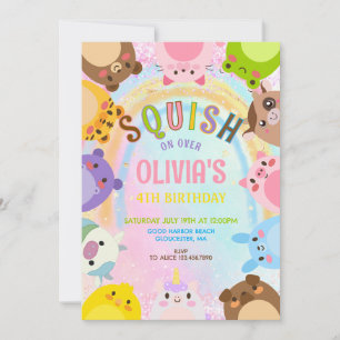 Cute  animals Squish Birthday party Invitation