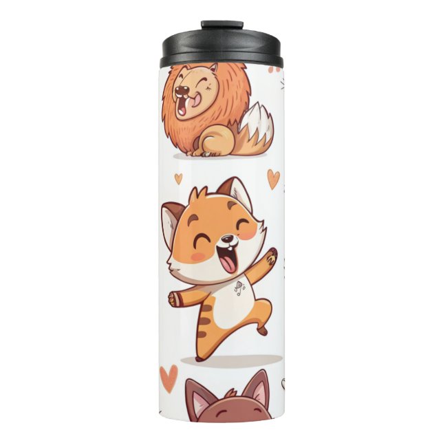 Cute Animals Sticker Adorable Cartoon Characters Thermal Tumbler (Front)