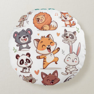 Cute Animals Sticker Sheet Adorable CSticker Round Cushion