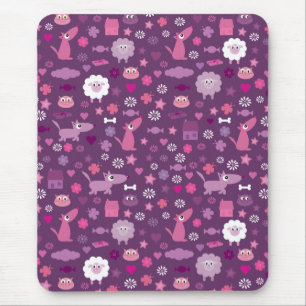 Cute Animals & Stuff For Girls Purple Mousepad