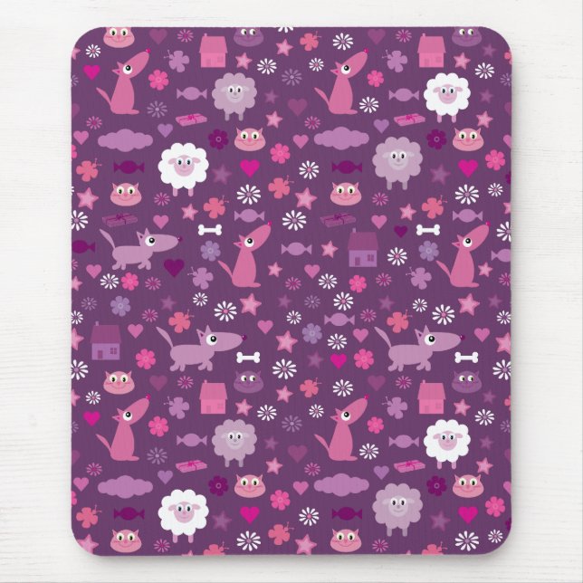 Cute Animals & Stuff For Girls Purple Mousepad (Front)
