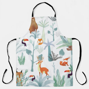 Cute animals: tropical forest doodle. apron