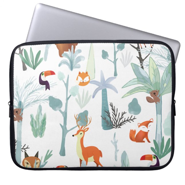 Cute animals: tropical forest doodle. laptop sleeve (Front)