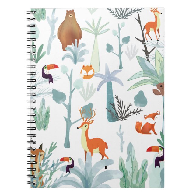 Cute animals: tropical forest doodle. notebook (Front)