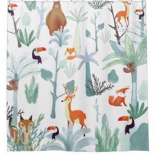 Cute animals: tropical forest doodle. shower curtain