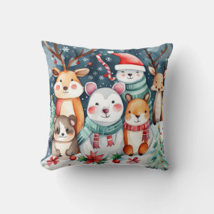 Cute animals under the Christmas tree design Cushion