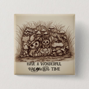 Cute Animals waiting for Halloween 15 Cm Square Badge