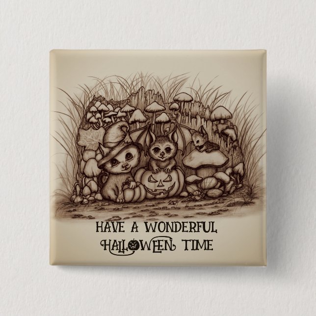 Cute Animals waiting for Halloween 15 Cm Square Badge (Front)