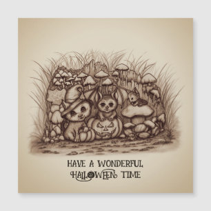 Cute Animals waiting for Halloween Magnetic Card