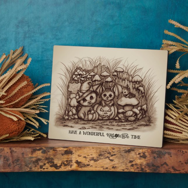 Cute Animals waiting for Halloween Plaque (Side)