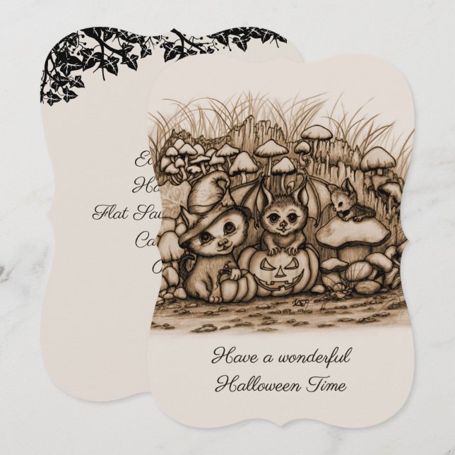 Cute Animals waiting for Halloween Save The Date (Front/Back)