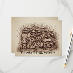 Cute Animals waiting for Thanksgiving RSVP Card