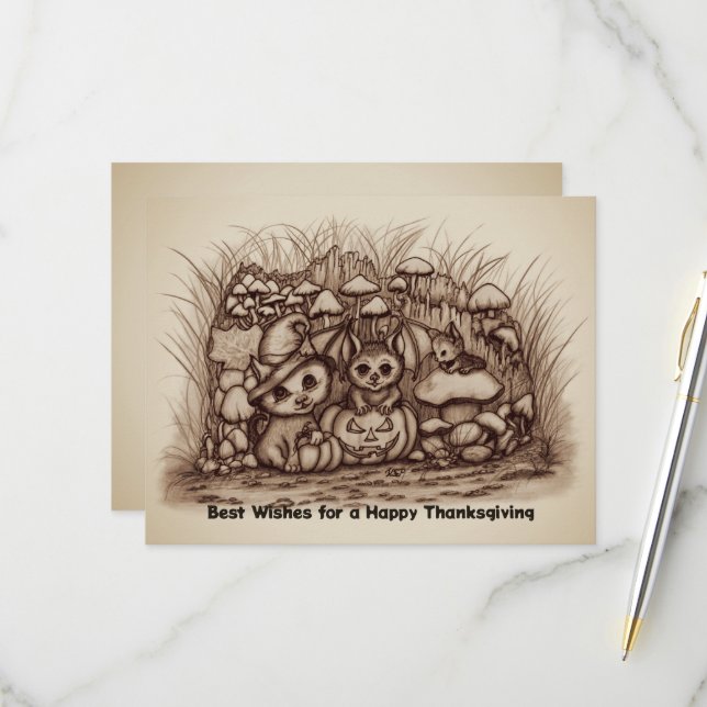 Cute Animals waiting for Thanksgiving RSVP Card (Front/Back In Situ)