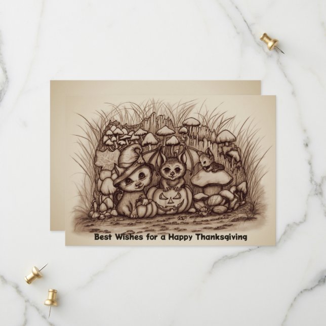 Cute Animals waiting for Thanksgiving Save The Date (Front/Back In Situ)