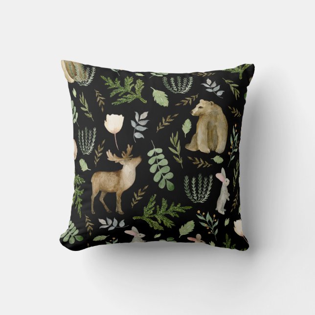 Cute Animals: Watercolor Hand Drawn. Cushion (Front)