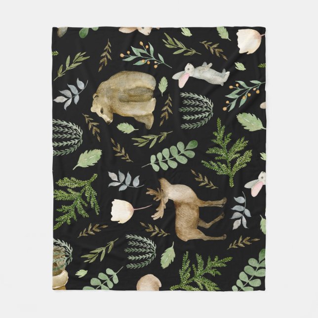 Cute Animals: Watercolor Hand Drawn. Fleece Blanket (Front)