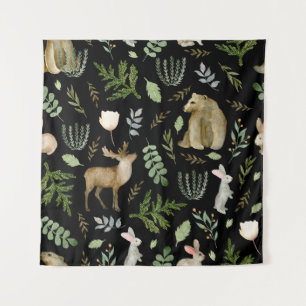 Cute Animals: Watercolor Hand Drawn. Tapestry
