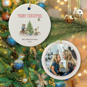 Cute Animals Watercolor Nostalgic Christmas Ceramic Tree Decoration