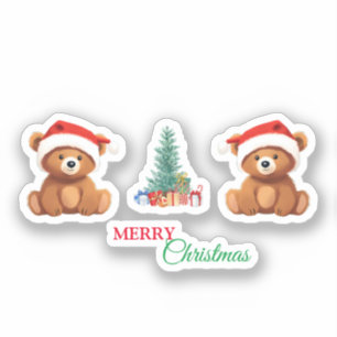 Cute animals winter Bear Santa Christmas tree