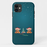 Cute animals winter Bear Santa Christmas tree
