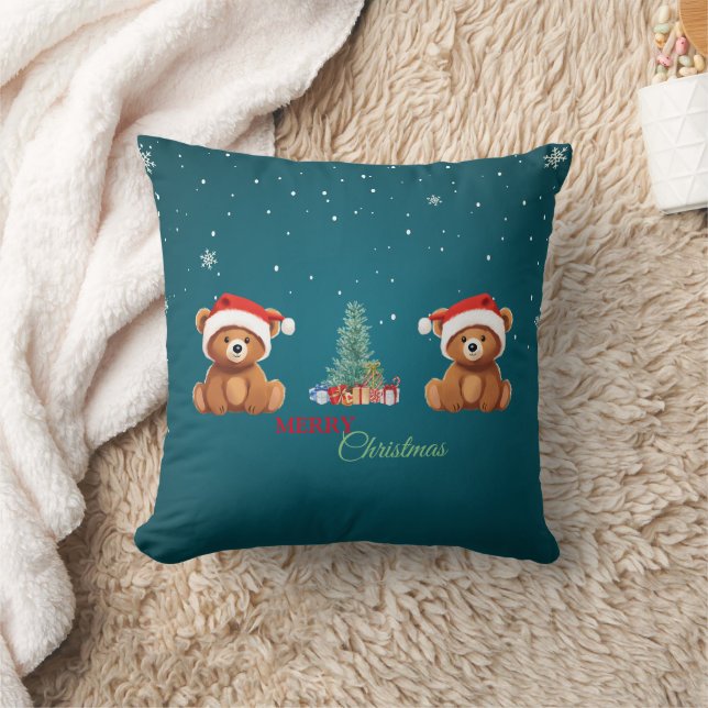 Cute animals winter Bear Santa Christmas tree Cushion (Blanket)