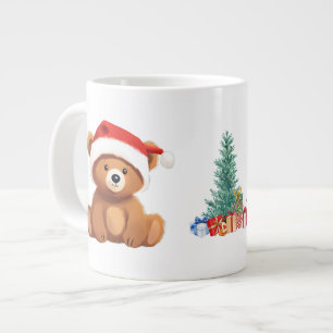 Cute animals winter Bear Santa Christmas tree Large Coffee Mug
