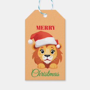 Cute animals winter lion cub Santa Christmas Gift Tags