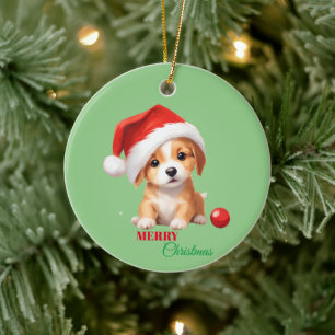 Cute animals winter puppy Dog Santa Christmas  Ceramic Tree Decoration